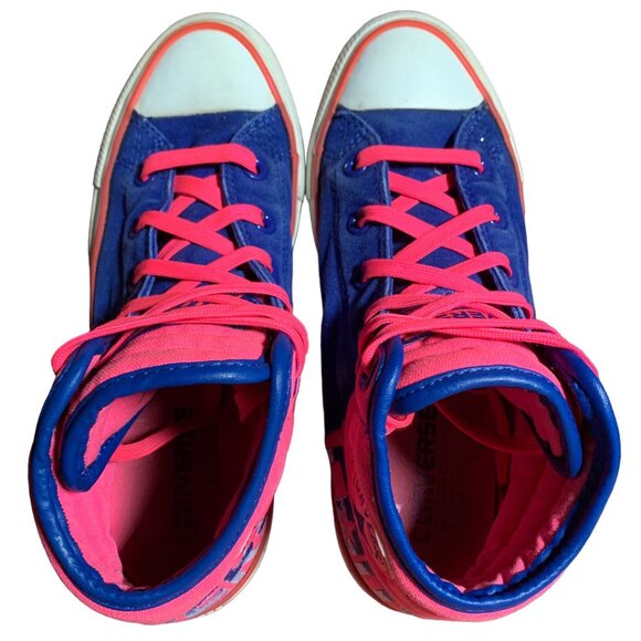 Converse Sneakers Juniors 5 Womens 7 Hot Pink Blue Spell Out High Top Shoes RARE - Picture 8 of 11